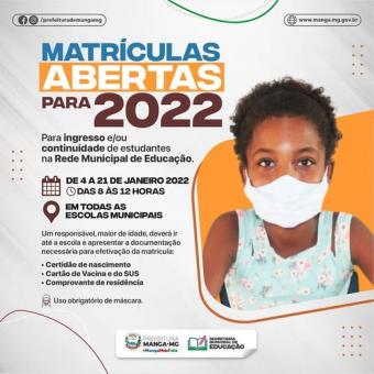 MATRÍCULAS ABERTAS PARA 2022